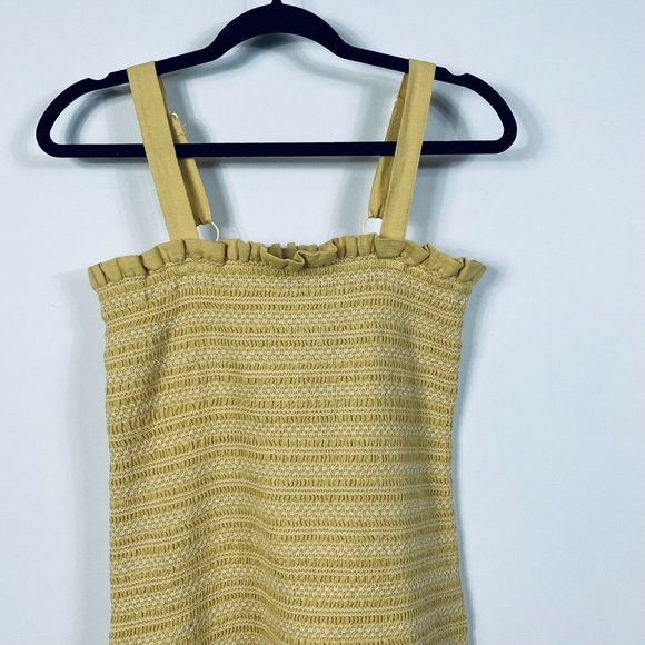 🛑 American Eagle Women's Smocked Bodycon Mini Dress Yellow Linen Blend NWT - Picture 3 of 13